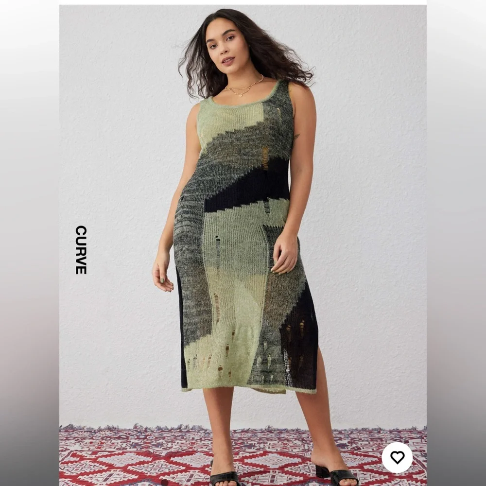 Cider Green and Black Knit destructed Dress 2X - Picture 1 of 11